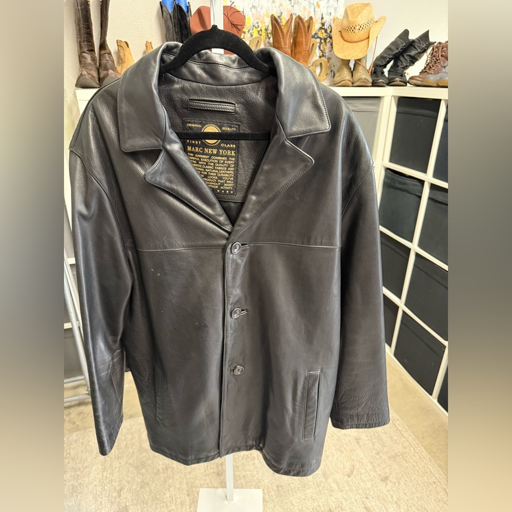 Marc New York Vintage Men's Black Leather Trench Coat